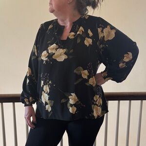 Floral Black and Yellow Women's Top